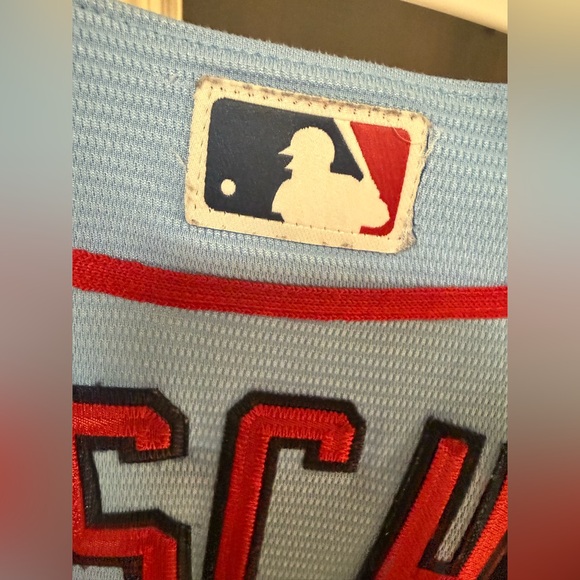Majestic St. Louis Light Blue Baseball Jersey with Red Trim - Picture 6 of 6